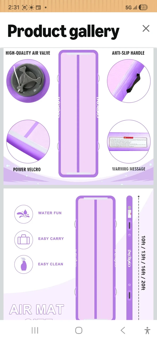 Owromi Inflatable Air Track Tumbling Mat (Purple) - photo 2