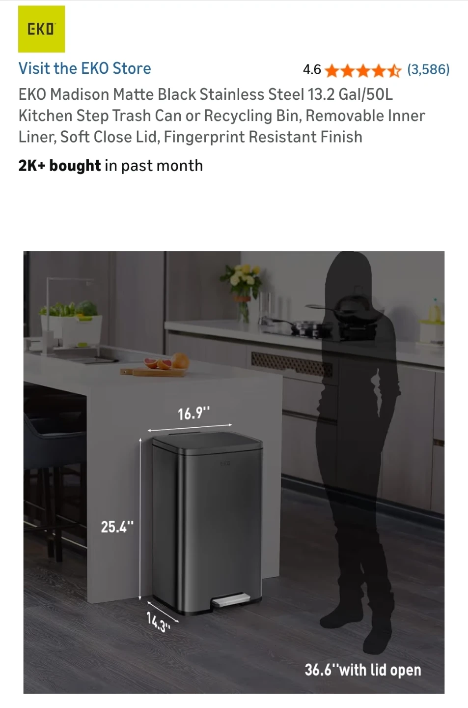 Matte Black Stainless Steel Kitchen Step Trash Can - photo 4