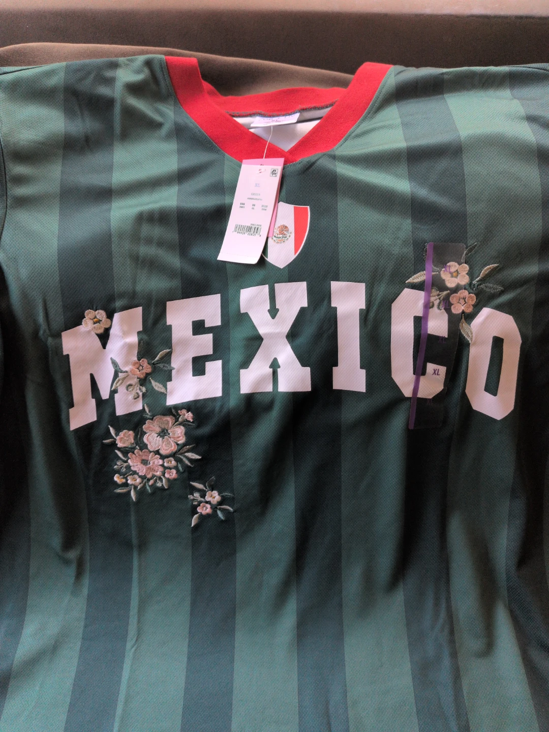 Zoe + Liv Mexico Soccer Jersey XL Green Floral Accents - photo 4