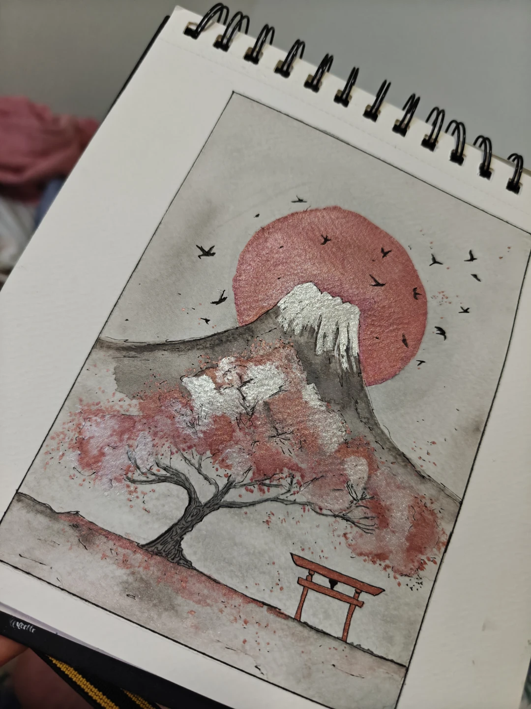花びらと峰 | Japanese Art Style | Handmade Watercolor Painting - photo 2