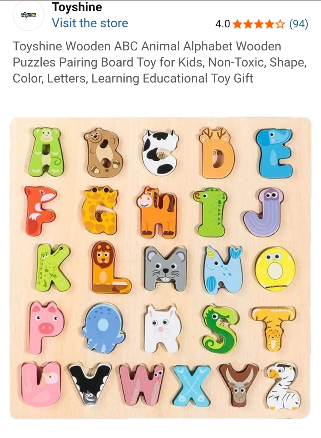 New Wooden ABC Animal Alphabet Puzzle Board Toy - photo 2
