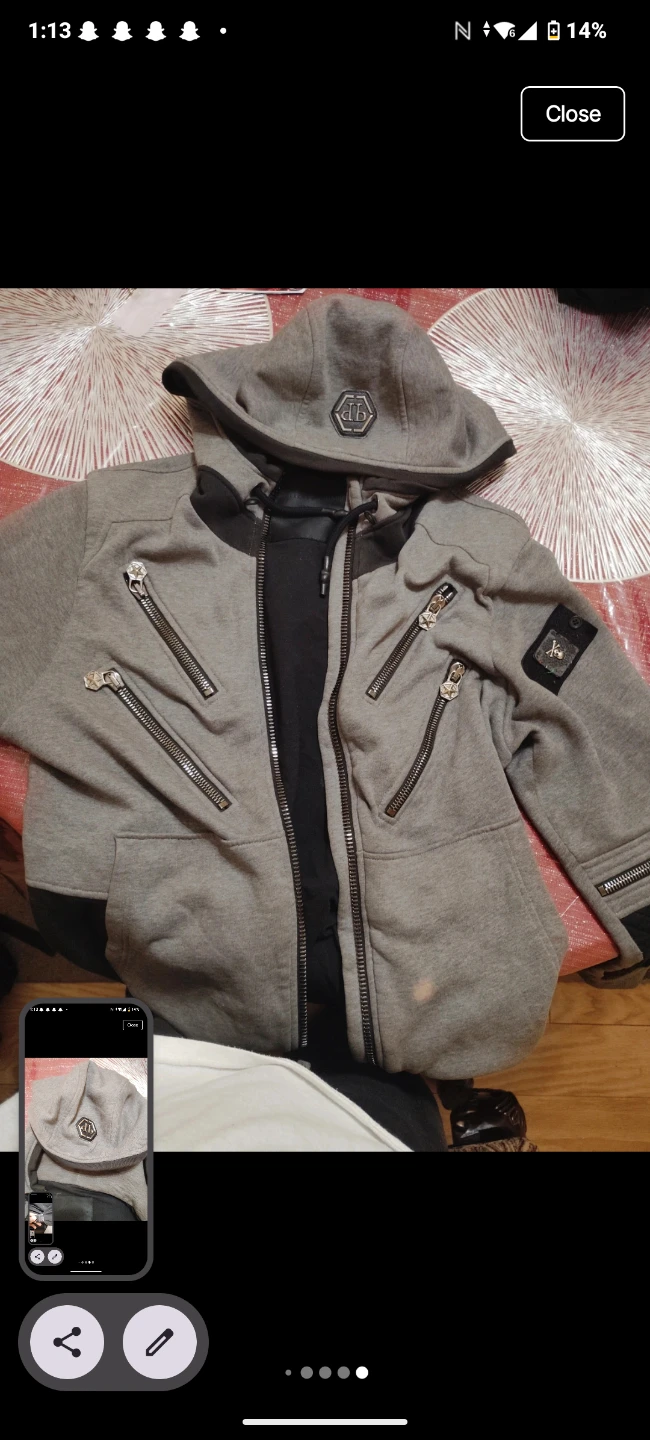 Philipp Plein Grey Full Zip Hoodie with Skull Detail
