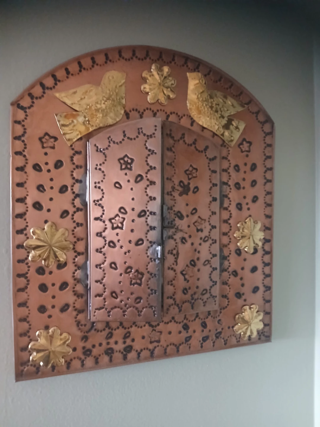 Copper Decorative Wall Mirror with Hinged Doors