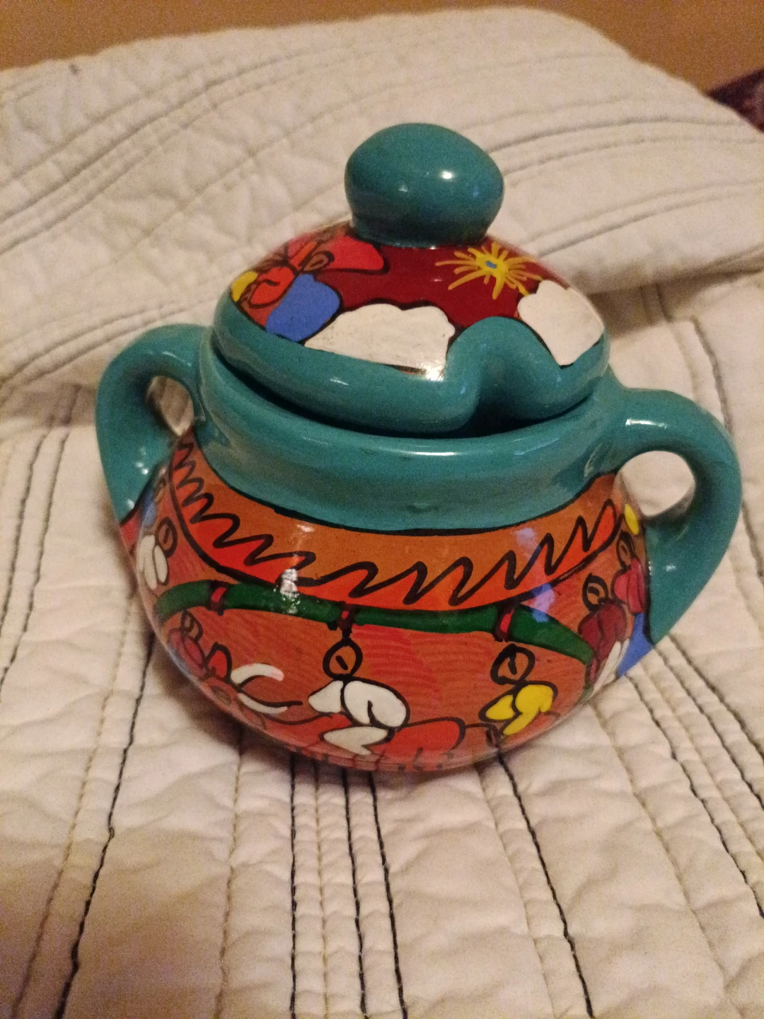 Ceramic Sugar Bowl , Mexican folk art  talavera , Azucarera