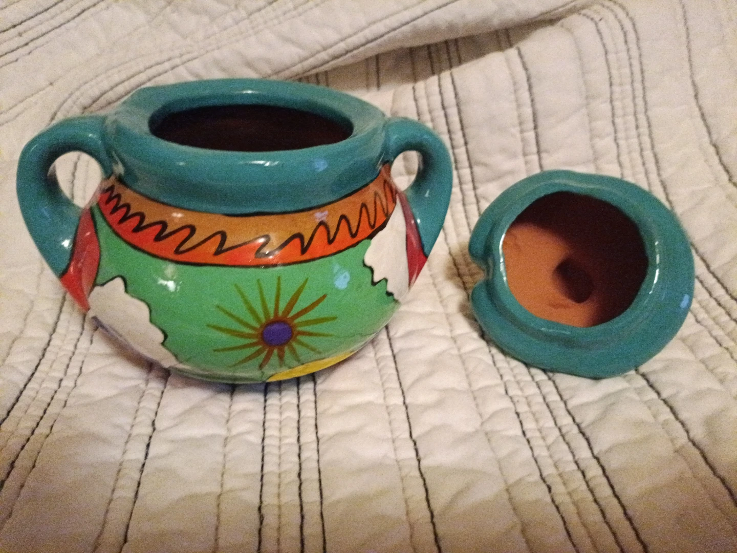 Ceramic Sugar Bowl , Mexican folk art  talavera , Azucarera - photo 3