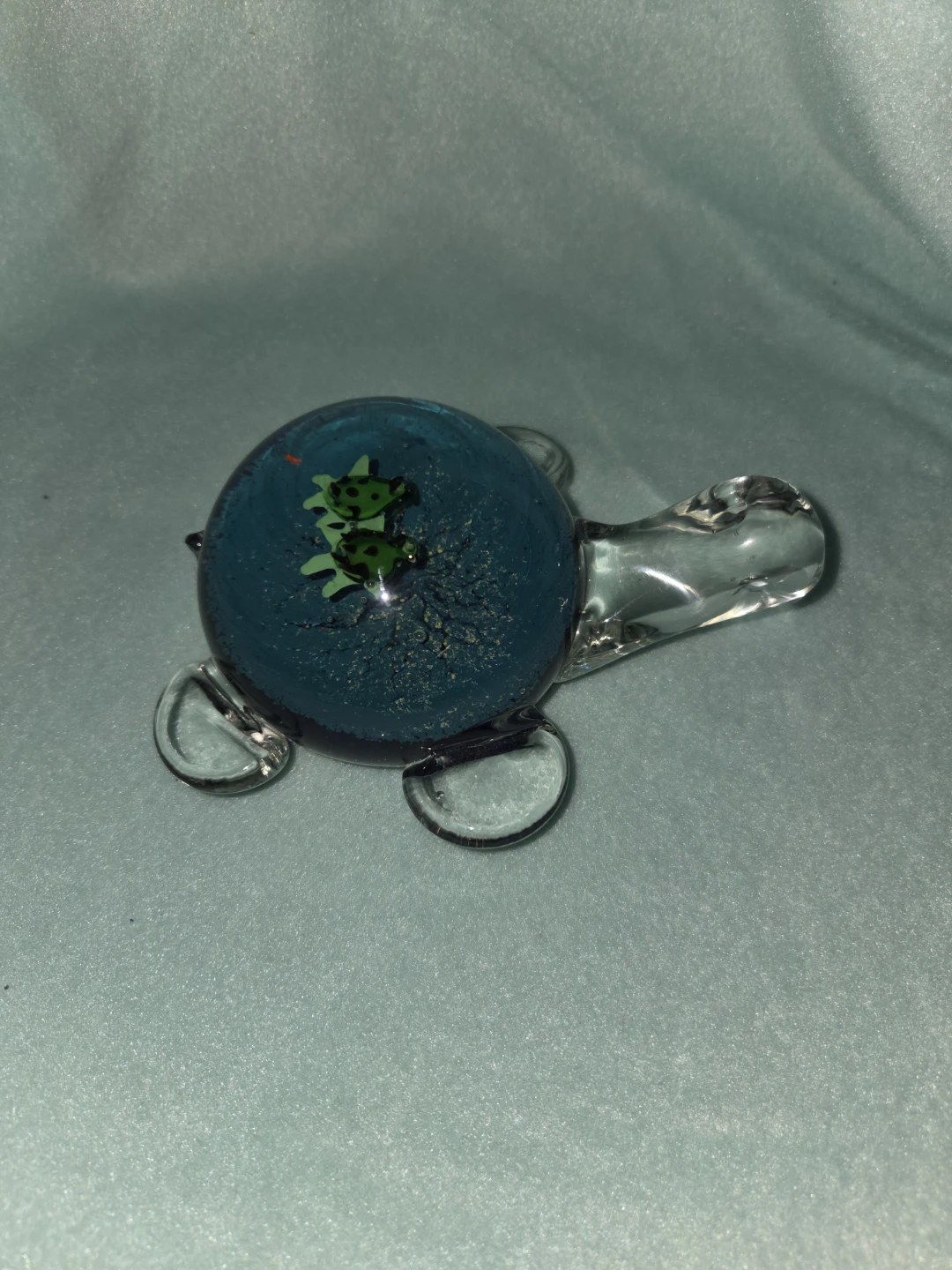 Glass Turtle Paperweight with Frogs Inside