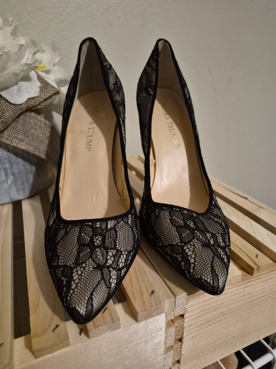Ivanka Trump Black Lace Stiletto Heels Size 7.5