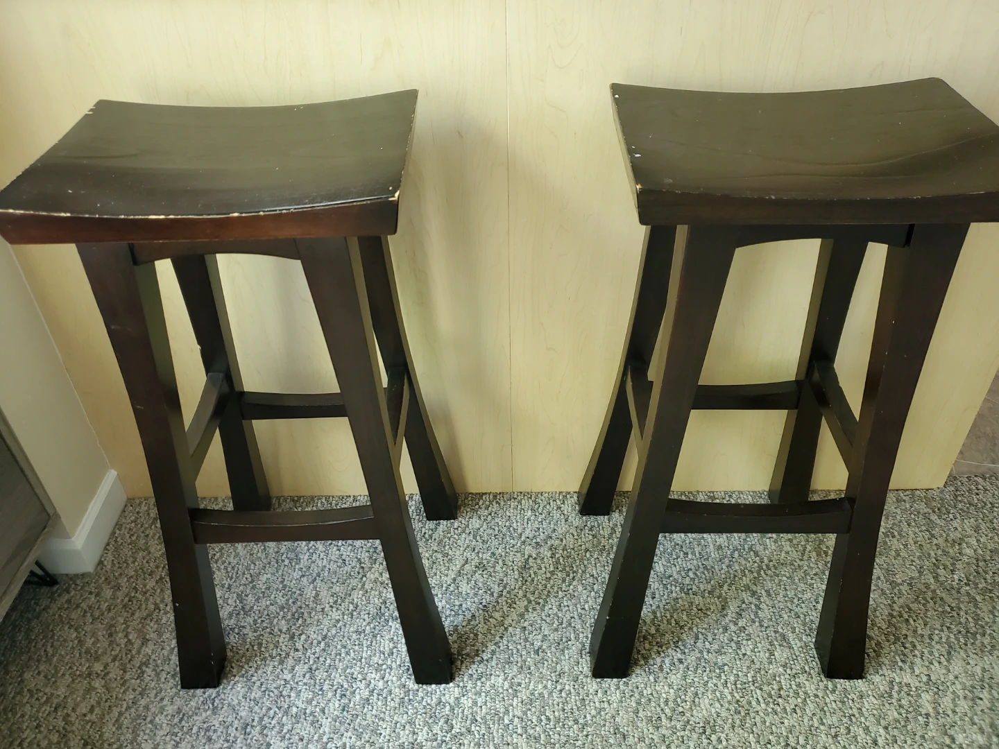 Set of 2 Dark Brown Wooden Bar Stools