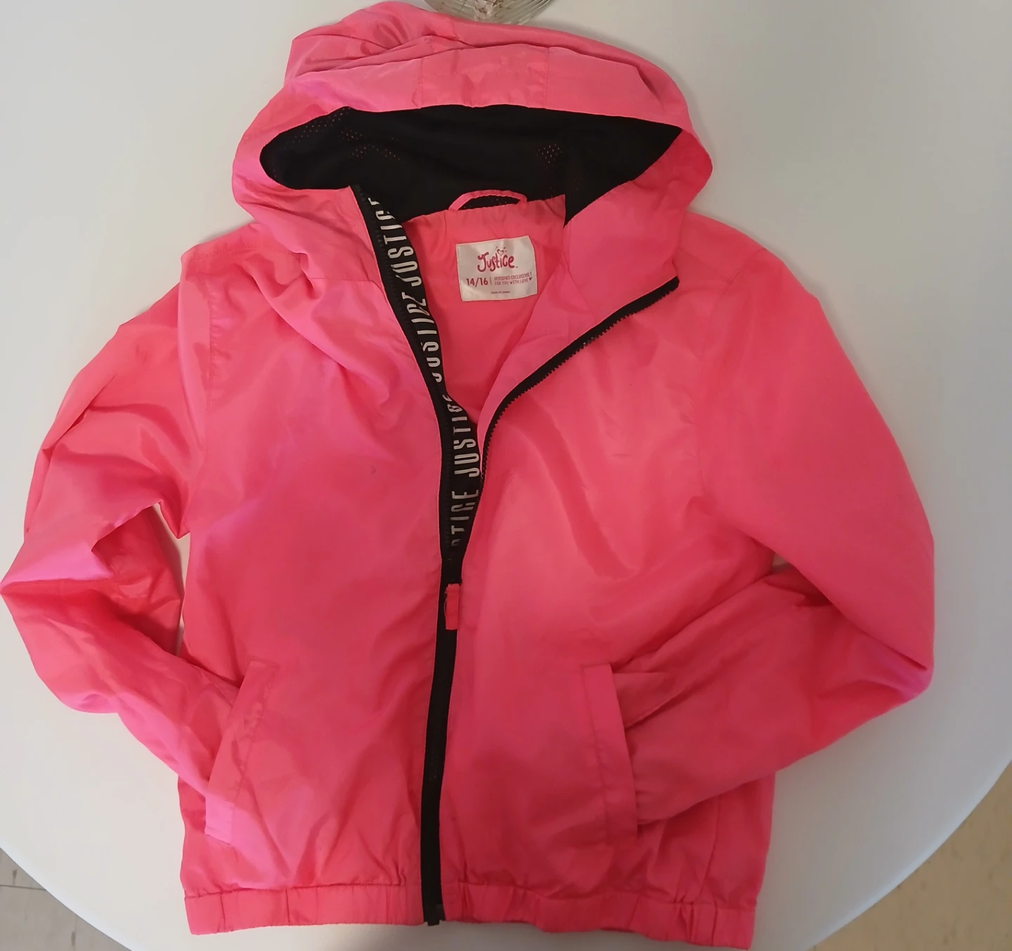 Justice Pink Hooded Windbreaker Jacket Size 14/16