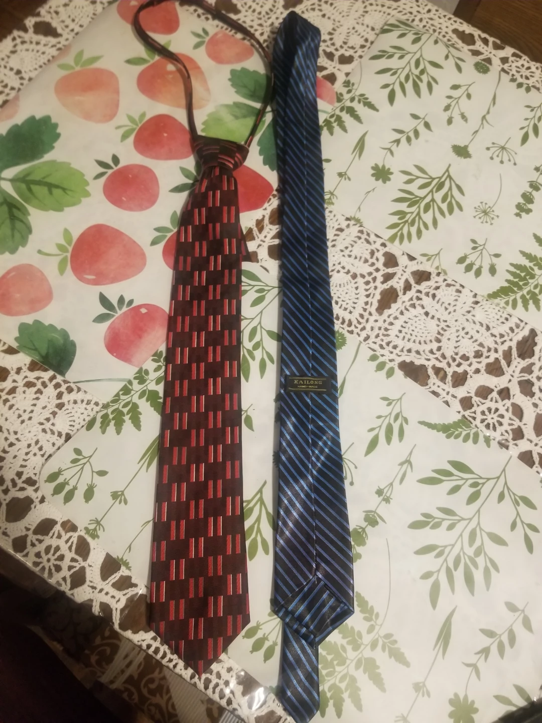 Two Men's Ties - Red Patterned and Blue Striped