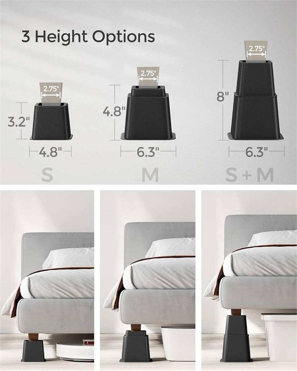 Set of 4 Black Furniture Risers (S & M Sizes) - photo 2