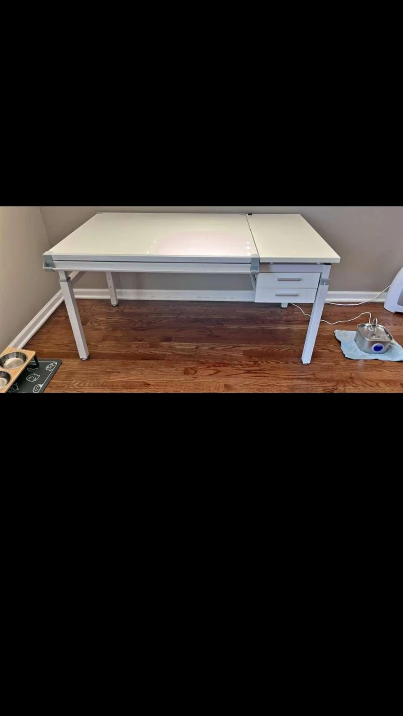 White Crafting / Drafting Table with Storage