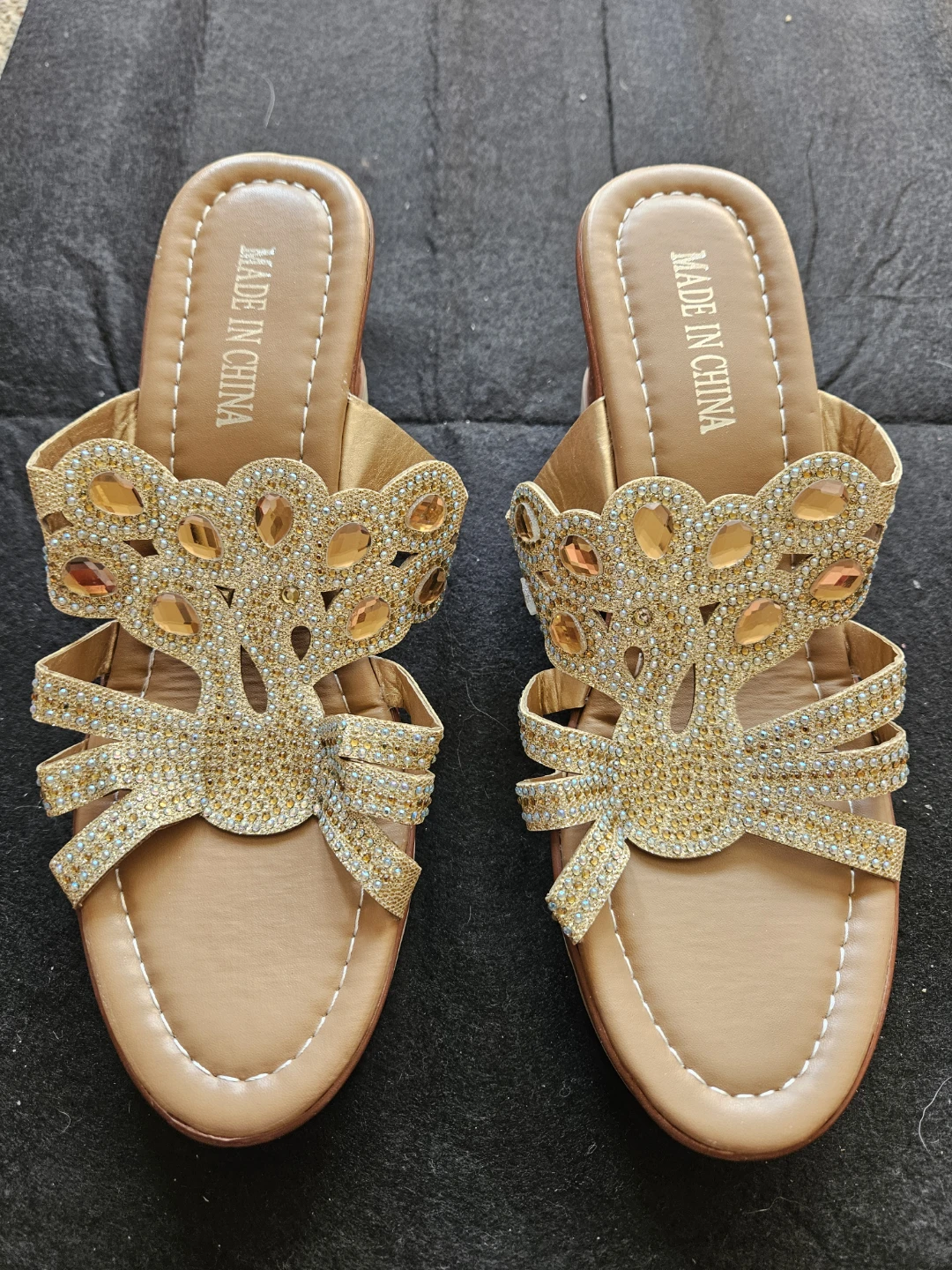 Gold Embellished Wedge Sandals - Size 41