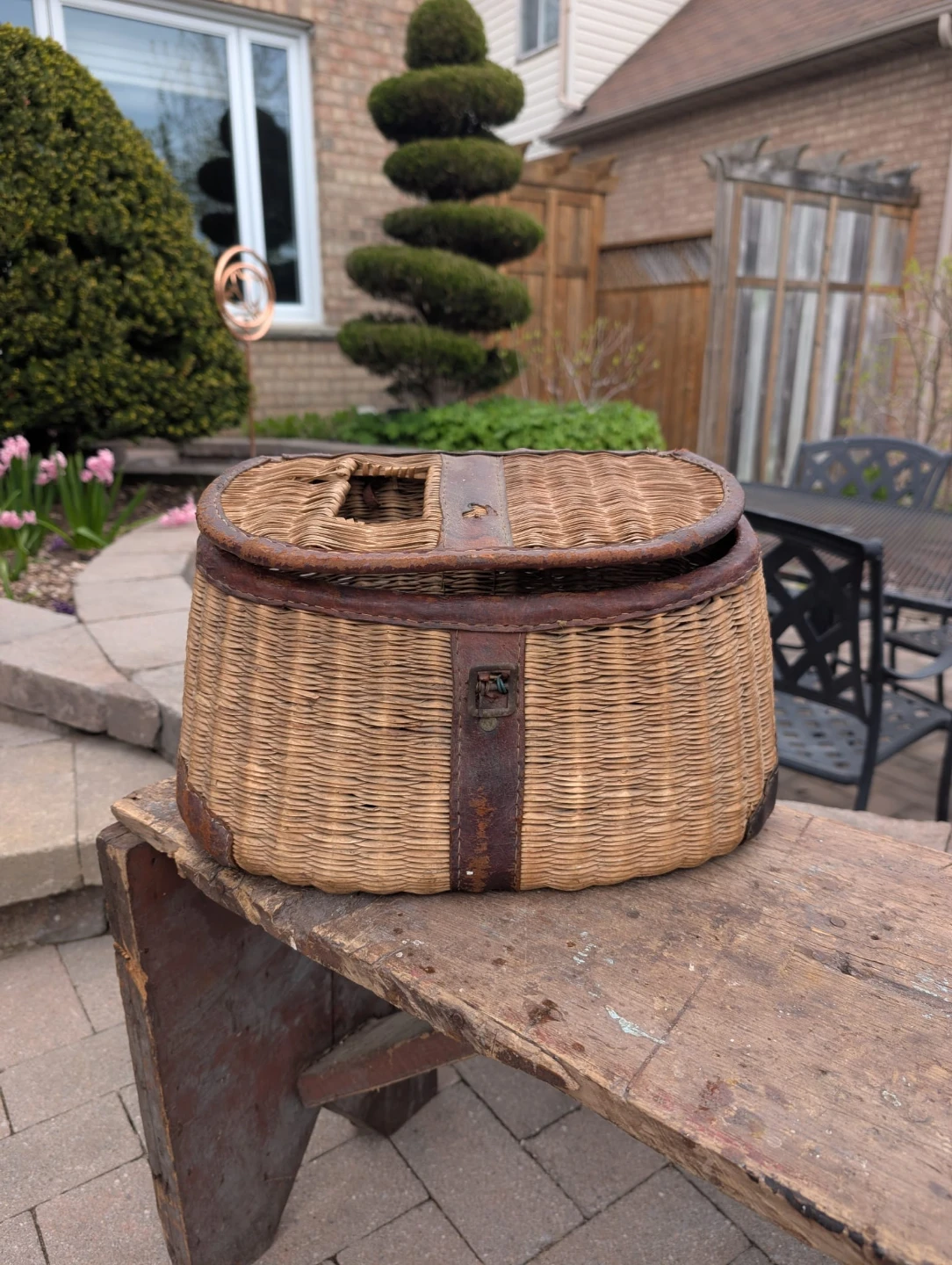 Vintage Wicker Creel Fishing Basket or mushroom hunting basket