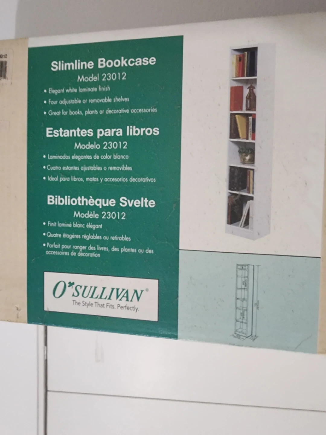 O'Sullivan Slimline Bookcase Model 23012 White Laminate
