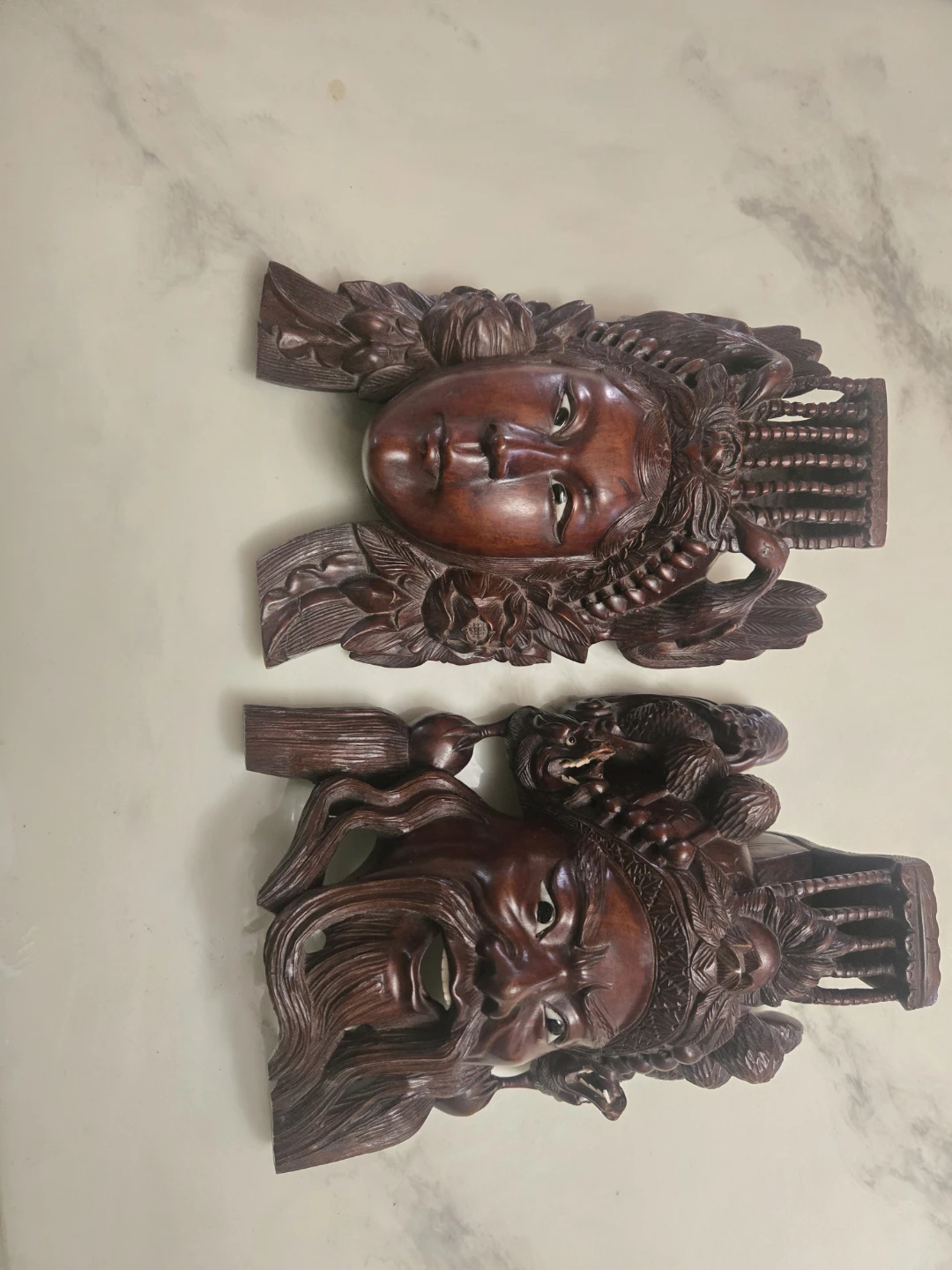Vintage Wooden Carved Masks Set