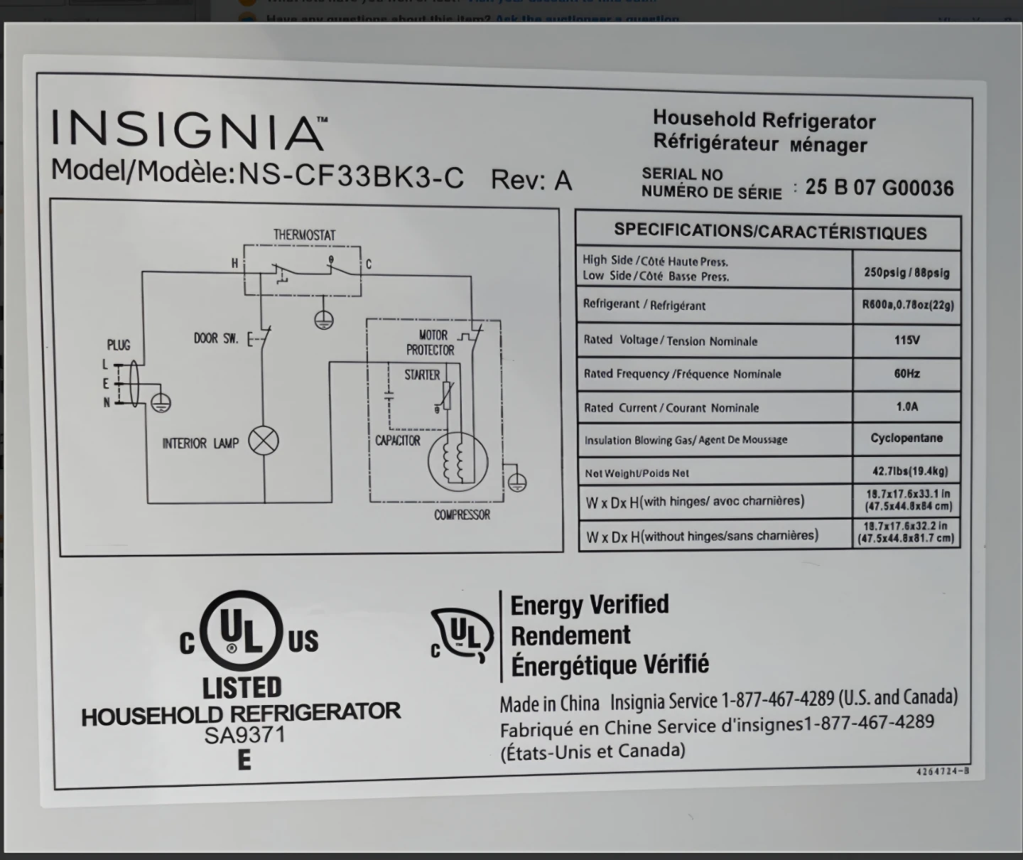 Insignia Black Compact Refrigerator NS-CF33BK3-C - photo 3