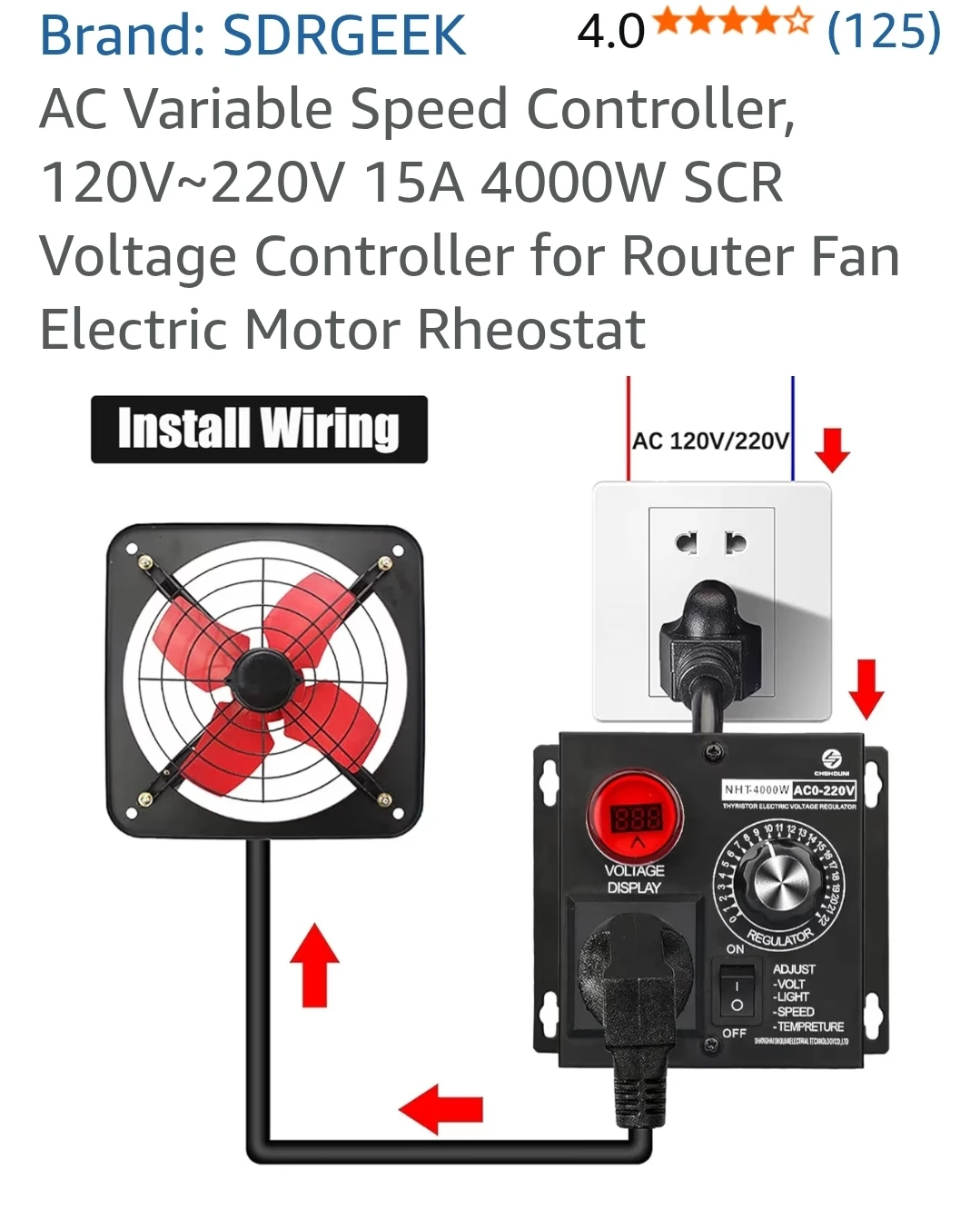 SDRGEEK AC Variable Speed Controller 15A 4000W - photo 4