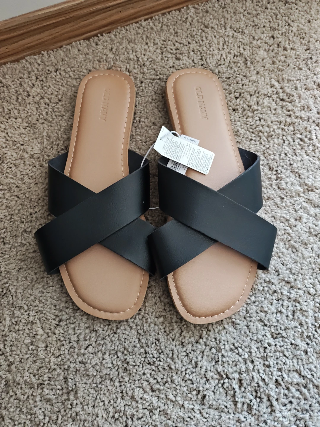 Old Navy Black Cross-Strap Slides Sandals