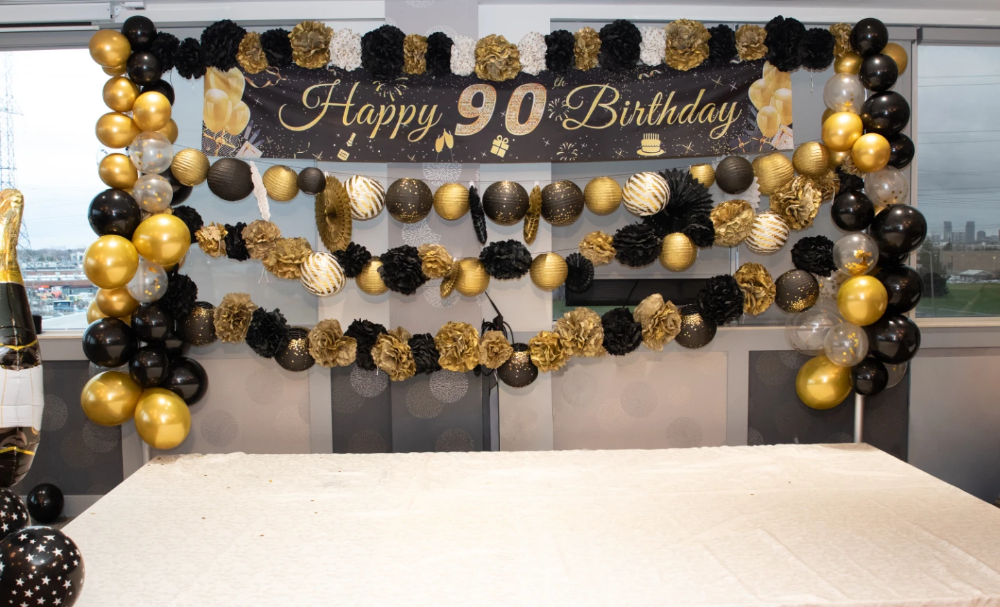 Happy 90th Birthday Banner and Decoration Set Gold and Black - photo 2