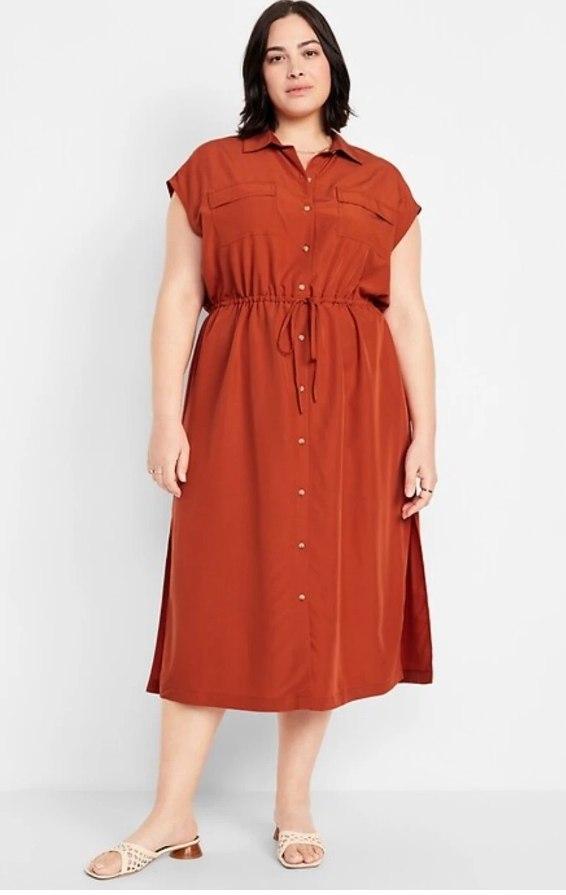 Old Navy Waist-Defined Utility Midi Shirt Dress 2XL