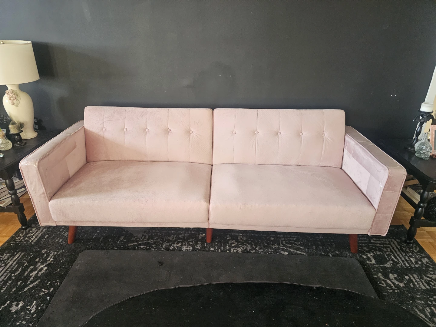 Pink Velvet Futon Sofa