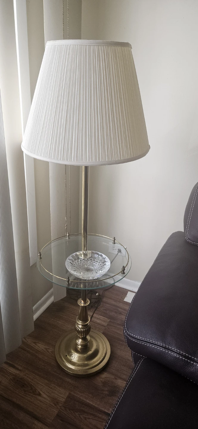 Brass Floor Lamp with Glass Shelf