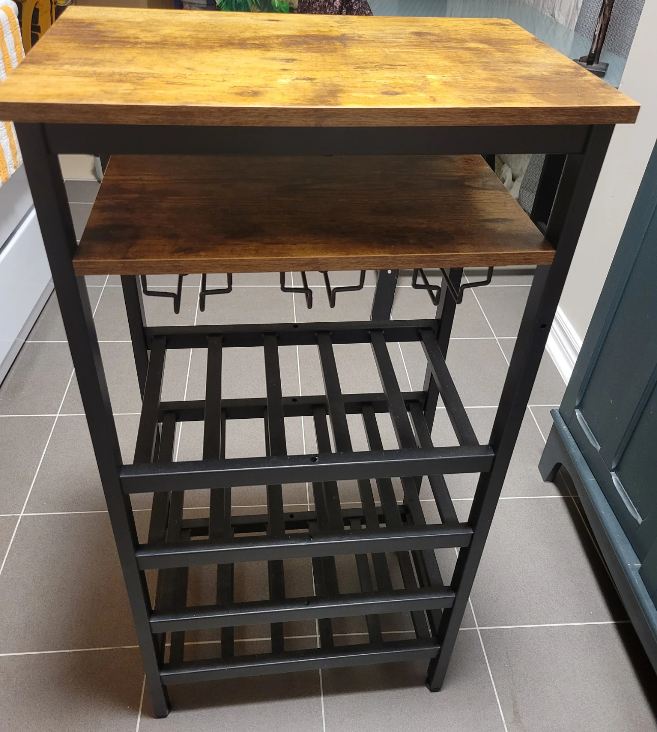 Rustic Wood and Metal Wine Rack with Glass Holder - photo 2