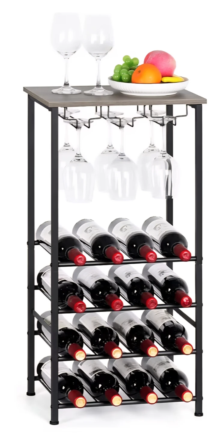 Rustic Wood and Metal Wine Rack with Glass Holder - photo 3