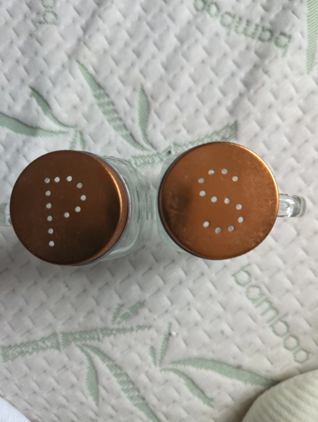 Glass Salt & Pepper Shakers with Copper Lids - photo 2