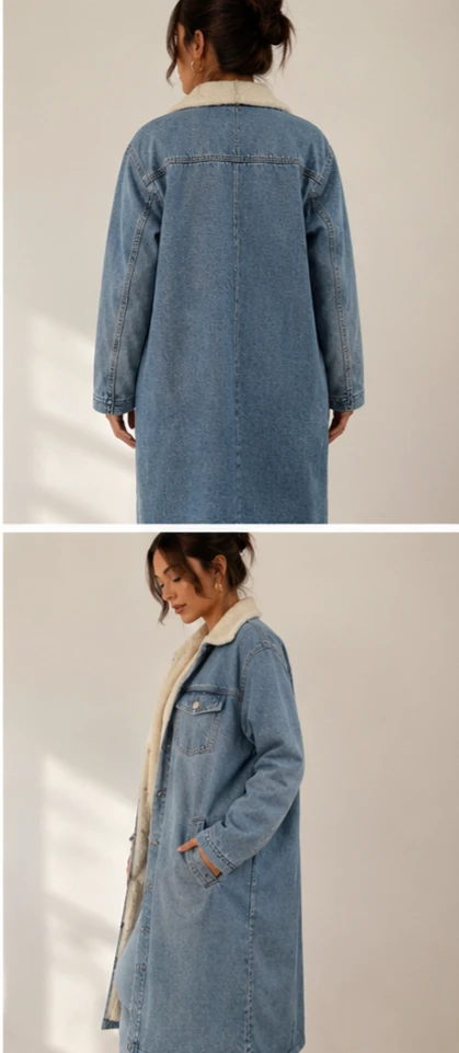 🔥 Cozy Long Denim Jacket with White Teddy Liningh - photo 2