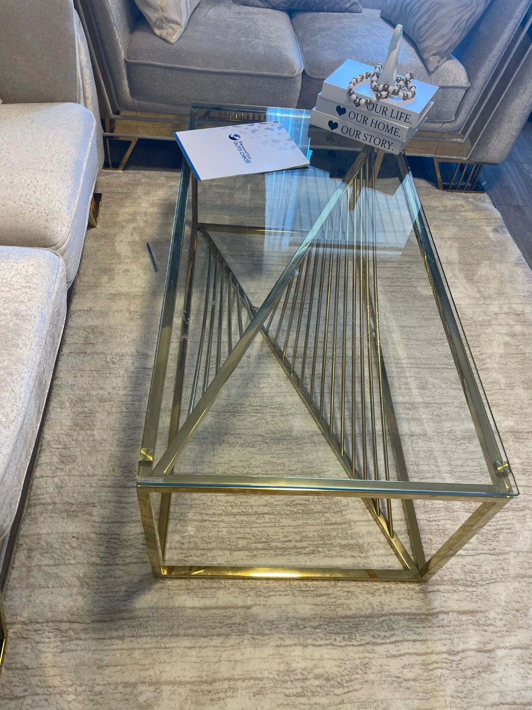 Glass and Gold Metal Coffee Table