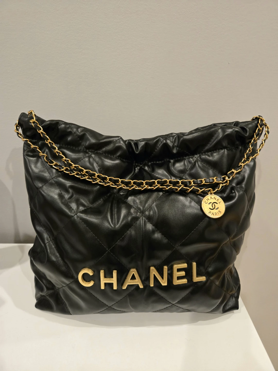 Chanel 22 Hobo Black Quilted Chain Tote Bag- Medium 37cm