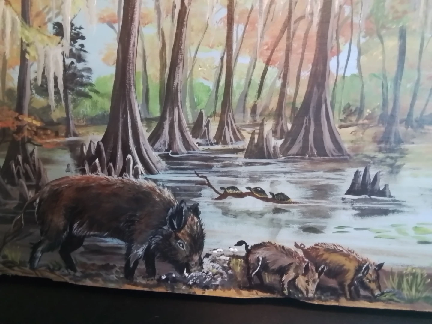 Swamp Scene with Boars and Egret by V. Shipman - photo 3