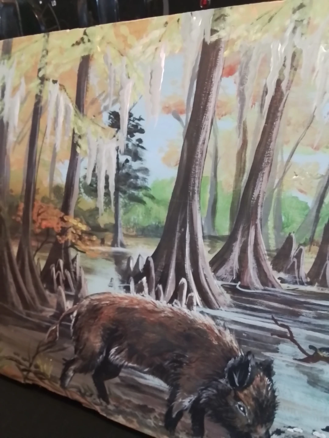 Swamp Scene with Boars and Egret by V. Shipman - photo 4