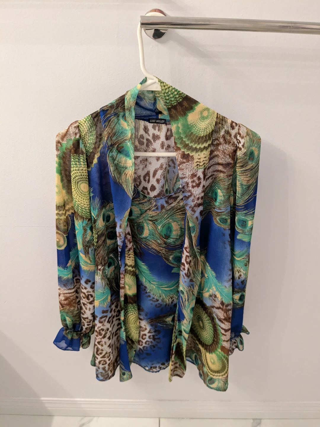 Kurt Muller Peacock Print Sheer Blouse