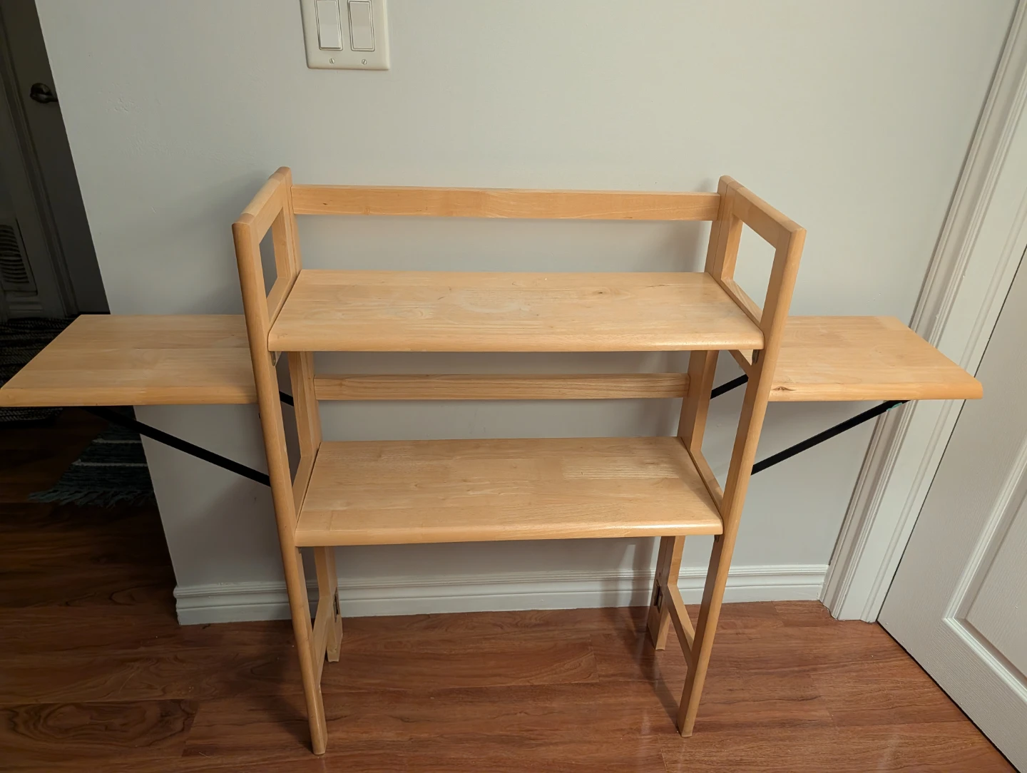 Wooden Two-Tier Shelf Unit with Fold-Out Sides