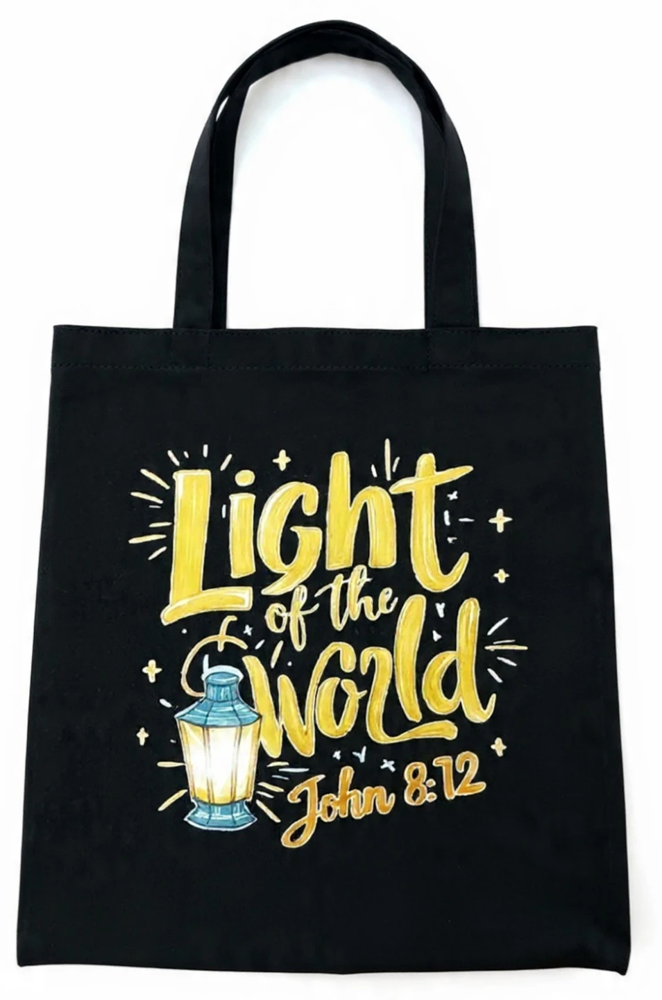 Personilized black canvas Totes Bags with Christian Graphics