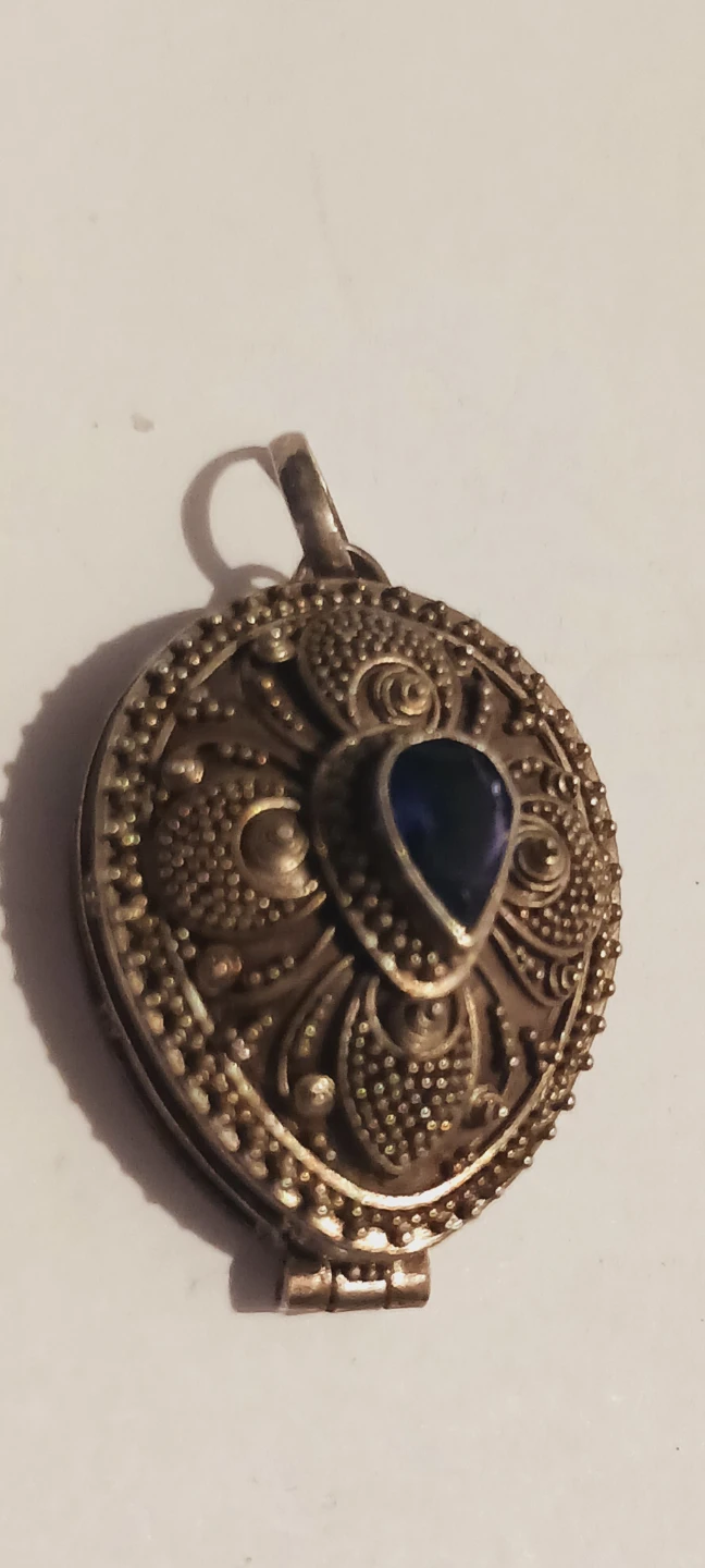 Antique Sterling Silver 925 Locket Pendant with Blue Stone