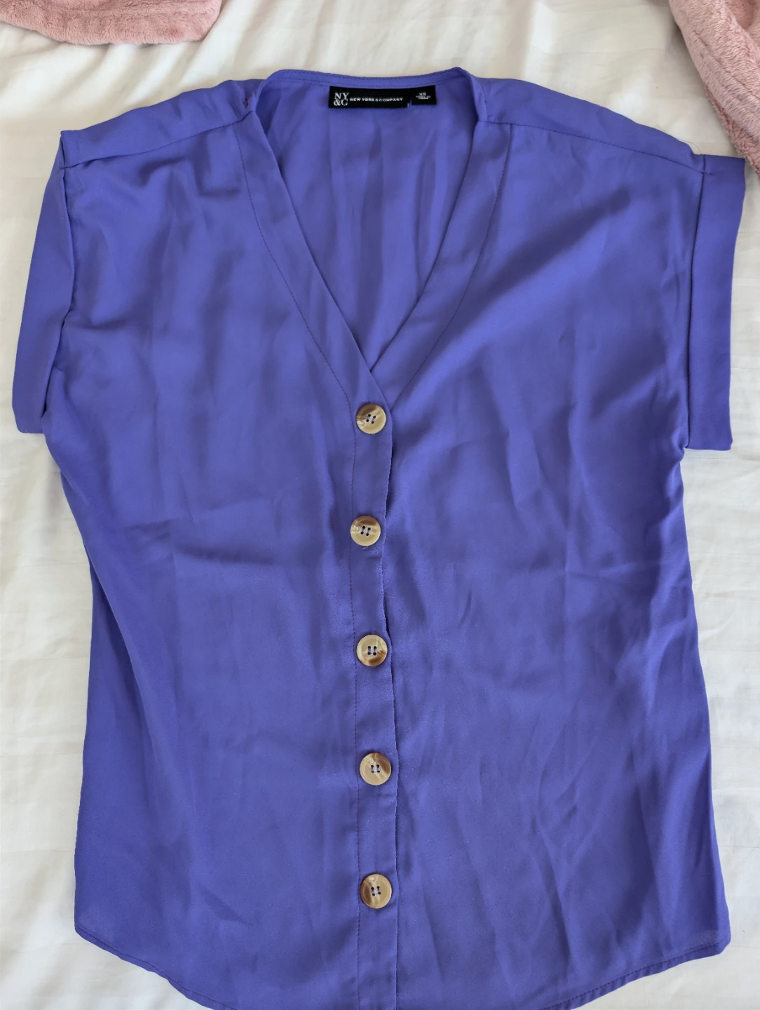 New York & Company Purple Button-Up V-Neck Blouse - Size XS