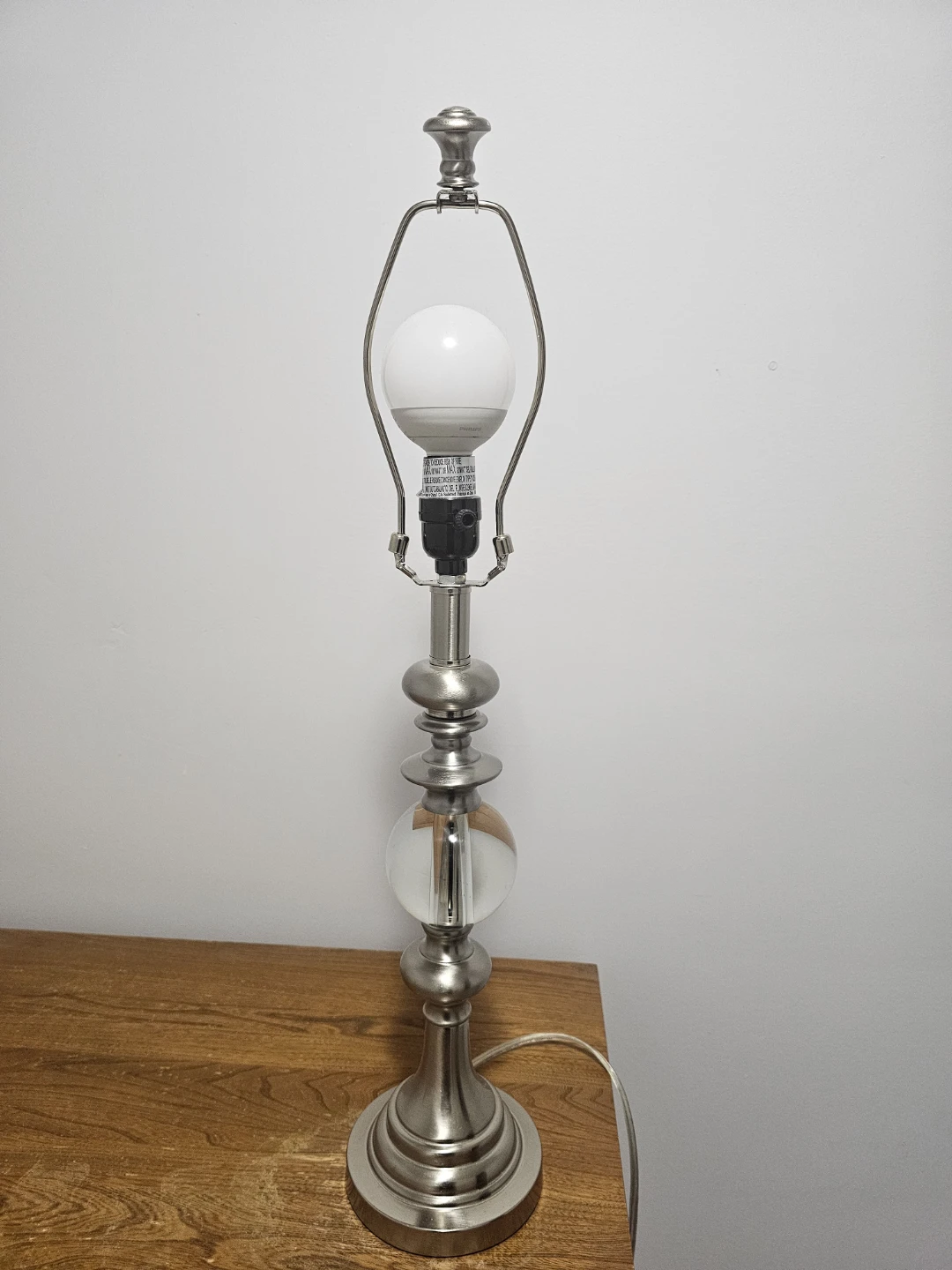 Silver Metal and Clear Glass Accent Table Lamp No Shade