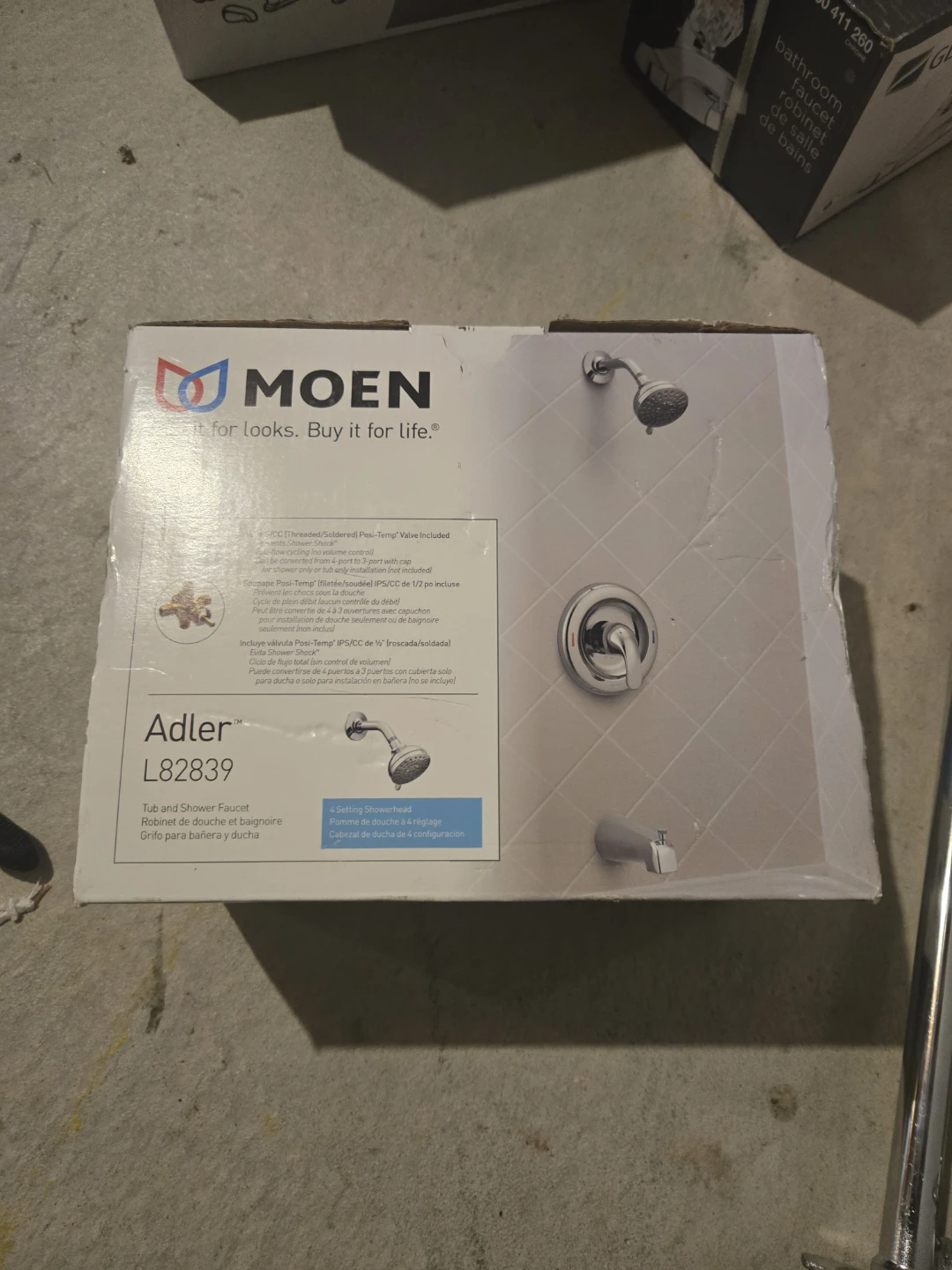 Moen Adler Tub and Shower Faucet with 4 Setting Showerhead