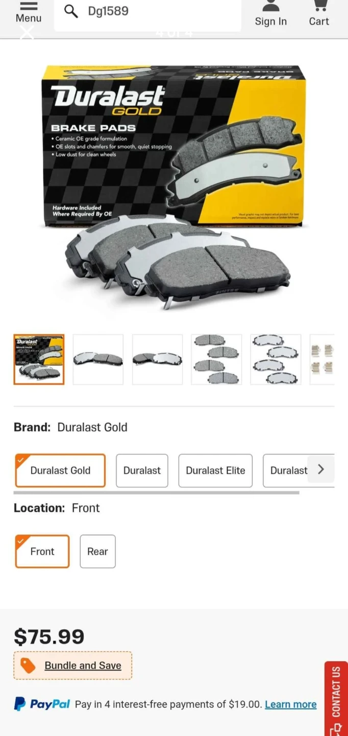 Duralast Gold DG1589 Ceramic Brake Pads - Front - photo 2