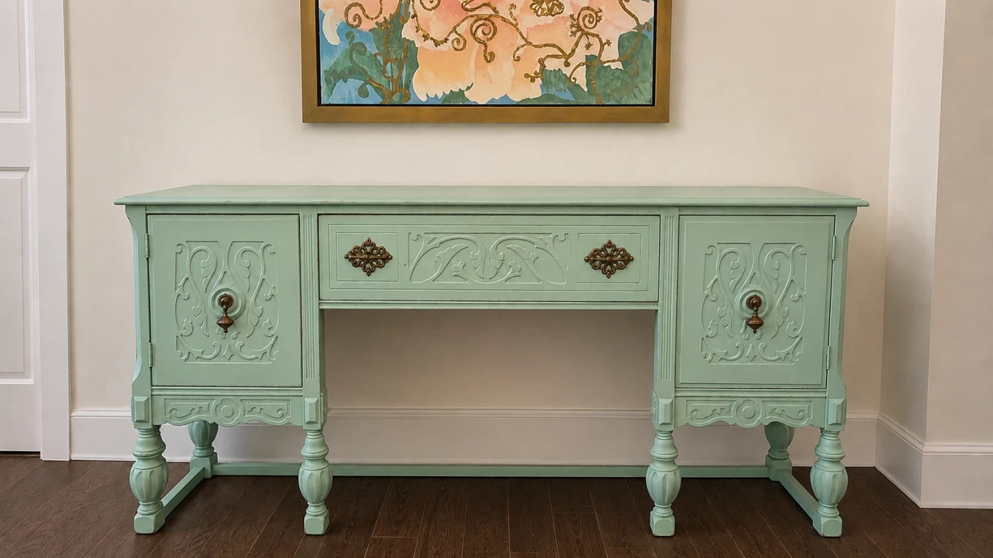 Mint Green Sideboard with Ornate Details