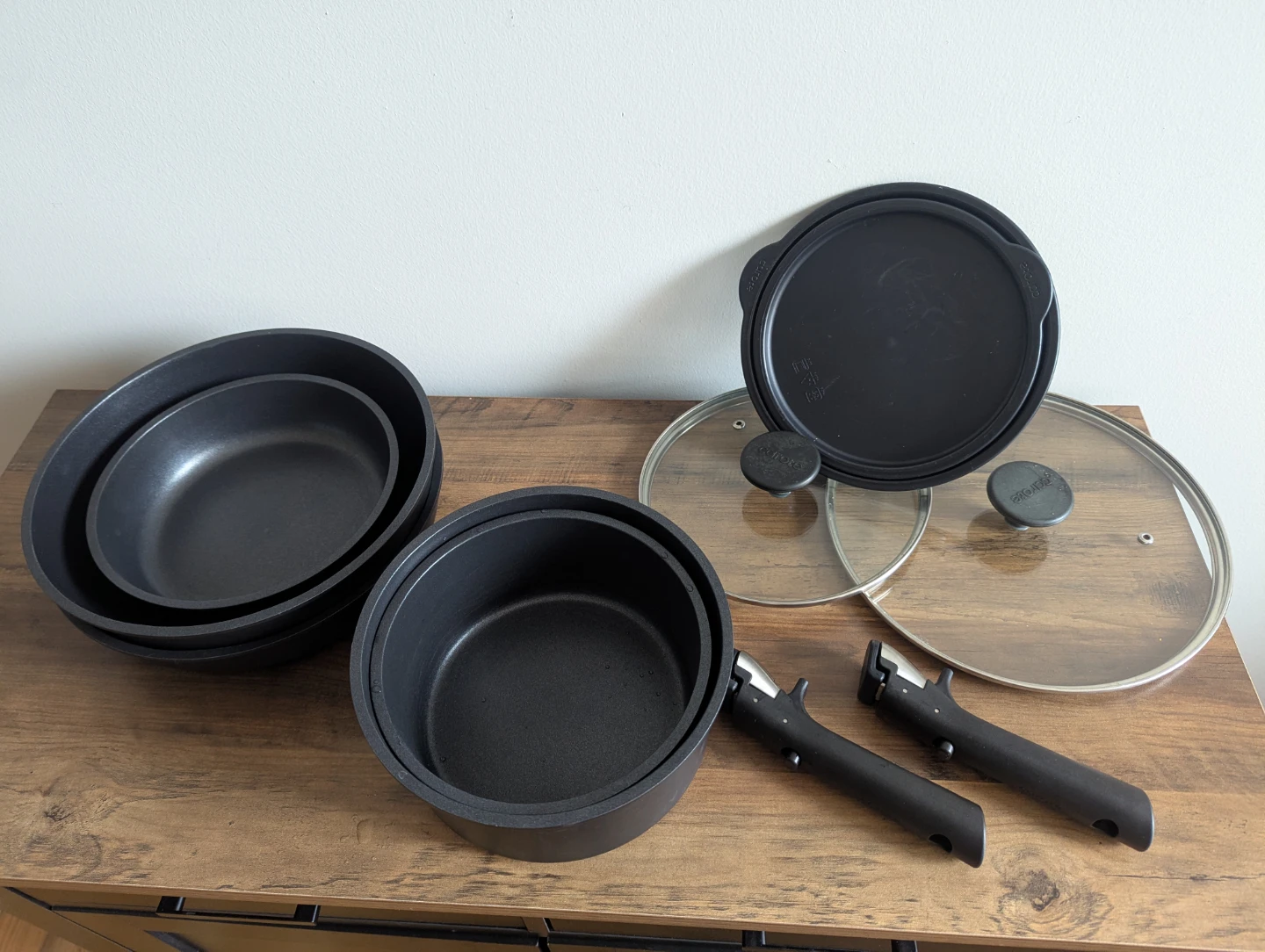 Stackable Non-Stick Cookware Set with Lids and Removable Handles - photo 2