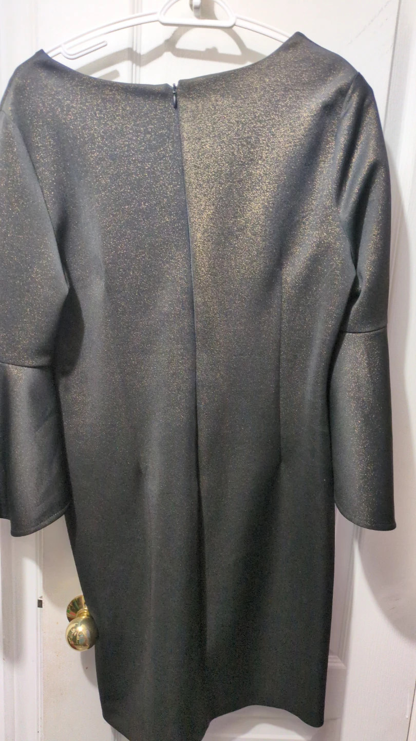 Cleo Petites Black & Gold Sparkle Bell Sleeve Dress Size M - photo 2