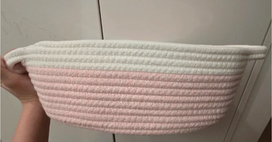 Pink and White Rope Storage Basket