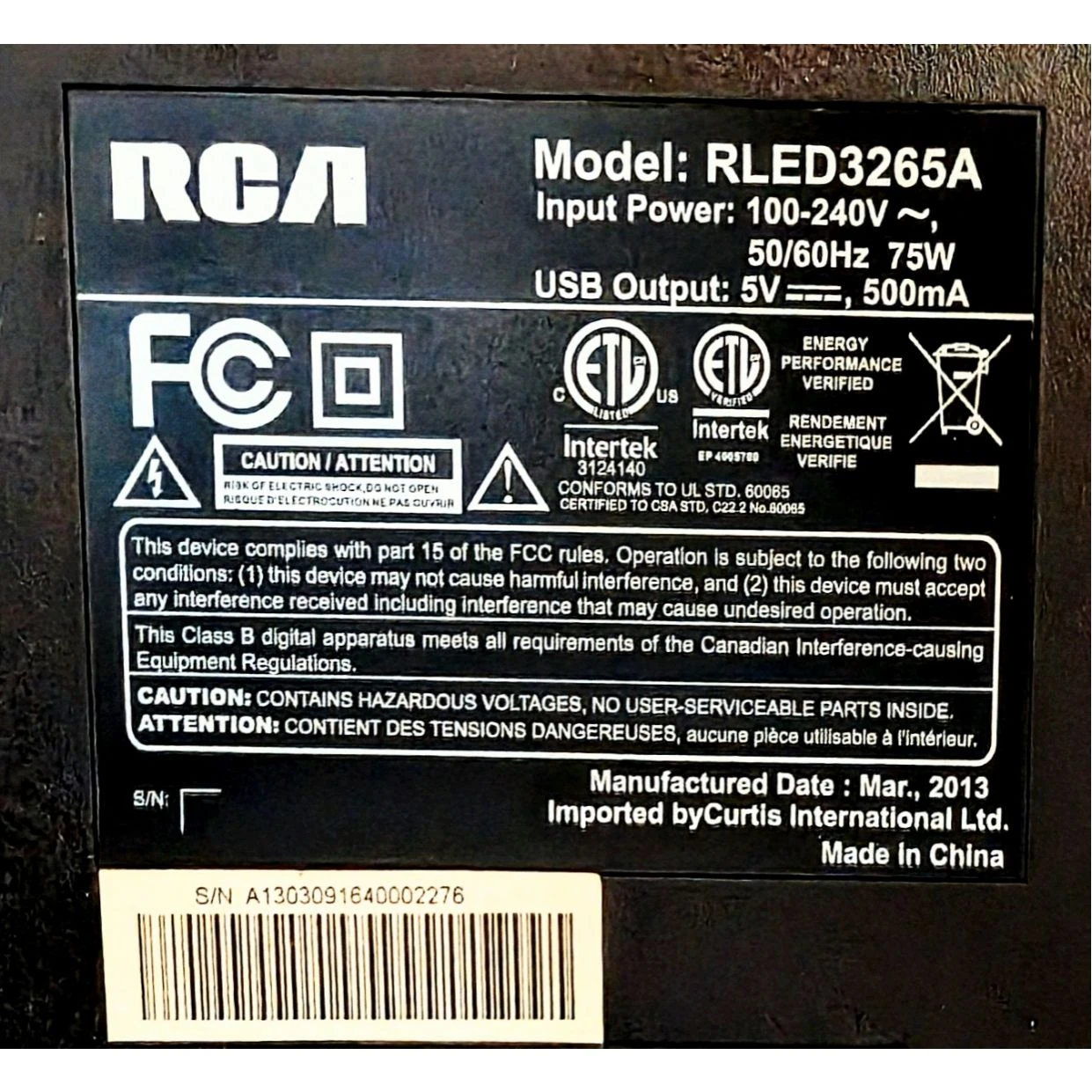 RCA 32-inch HD LED television, specifically model RLED3265A - photo 2