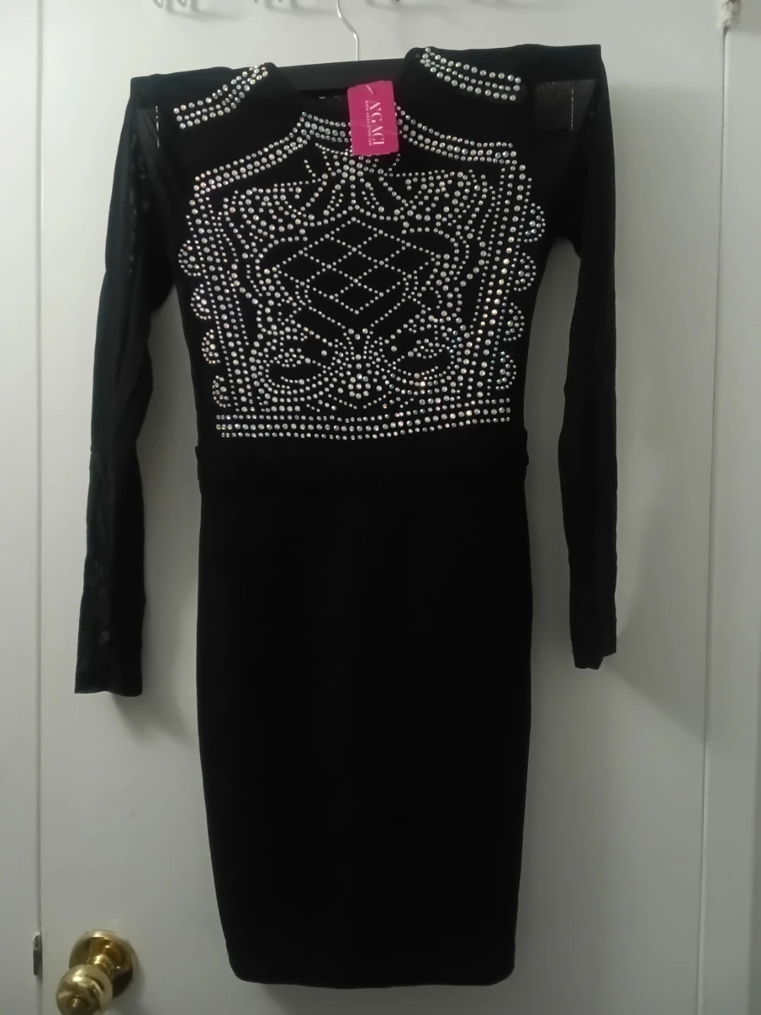 XGMI Black Rhinestone Long Sleeve Dress