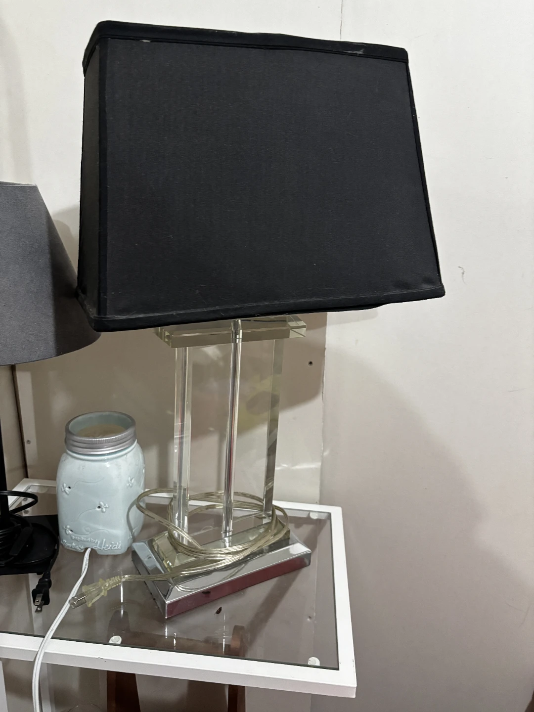 Clear Acrylic Table Lamp with Black Shade